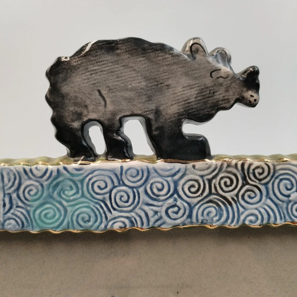 Vtg 2003‎ Blue Sky Clayworks Heather Goldminc Bear Fish Tree Ceramic Photo Frame